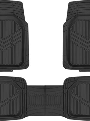 3-Piece All-Weather Heavy Duty, Full Set Rubber Floor Mats for Universal Fit in Cars, SUVs, and Trucks, Black, Trim to Customize