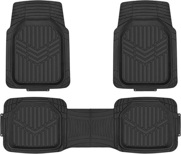 3-Piece All-Weather Heavy Duty, Full Set Rubber Floor Mats for Universal Fit in Cars, SUVs, and Trucks, Black, Trim to Customize