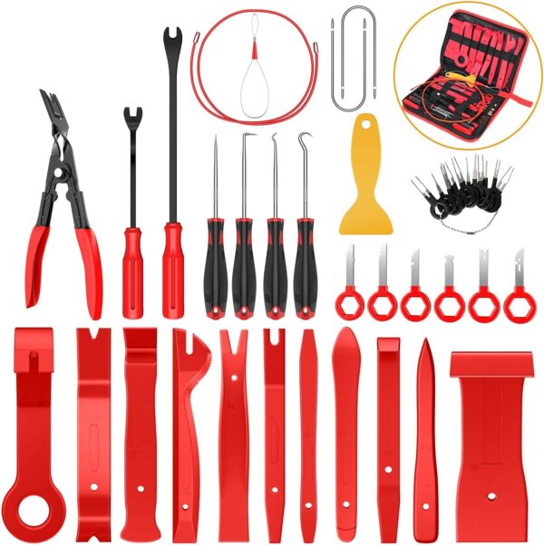 40Pcs Trim Removal Tool,Auto Terminal Removal Key Tool,Auto Clip Pliers Stereo Removal Tools,Car Upholstery Repair Removal Kit,Precision Hook and Pick Set,Wiring Threader,Car Film Scraper