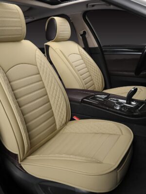 Car Seat Covers 5 Seats Full Set, Waterproof Napa Leather Automotive Seat Protector for Cars SUV Truck Sedan, Universal Anti-Slip Car Seat Cushion Interior Accessories, Beige