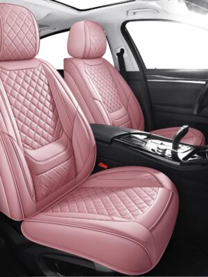 Car Seat Covers Full Set Universal Fit for Most Cars SUV Sedans Trucks Leather Car Seat Cushion Automotive Seat Cover Accessories Waterproof Leatherette Car Seat Cushion Covers Pink