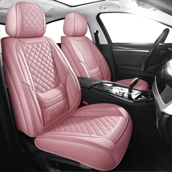 Car Seat Covers Full Set Universal Fit for Most Cars SUV Sedans Trucks Leather Car Seat Cushion Automotive Seat Cover Accessories Waterproof Leatherette Car Seat Cushion Covers Pink