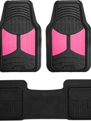 Car Floor Mats - Heavy-Duty Rubber Floor Mats for Cars, Universal Fit Full Set, Trimmable Automotive Floor Mats,  Floor Mats for Most Sedan, SUV, Truck Floor Mats Pink