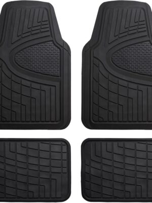 Automotive Floor Mats - Heavy-Duty Rubber Floor Mats for Cars, Universal Fit Full Set,  & Trimmable Floor Mats for Most Sedan, SUV, Truck, Black