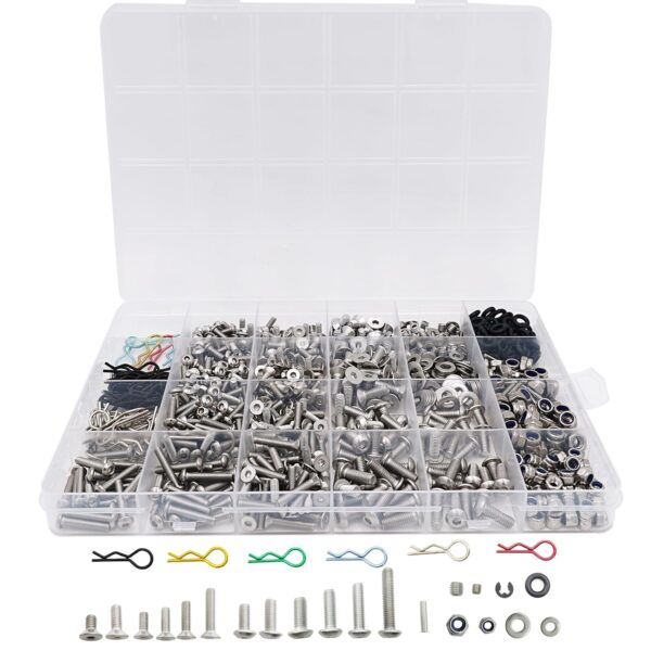 1008PCS Universal RC Screw Kit Screws Assortment Set 304 Stainless Steel Hardware Fasteners for  Scale RC Cars Trucks Crawler