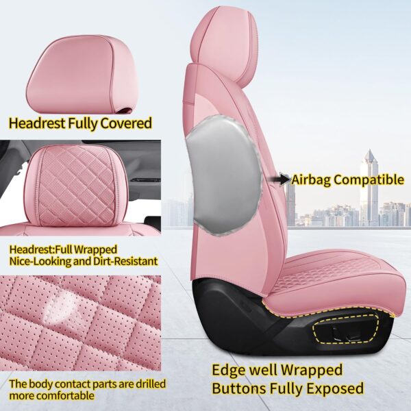 Car Seat Covers Full Set Universal Fit for Most Cars SUV Sedans Trucks Leather Car Seat Cushion Automotive Seat Cover Accessories Waterproof Leatherette Car Seat Cushion Covers Pink