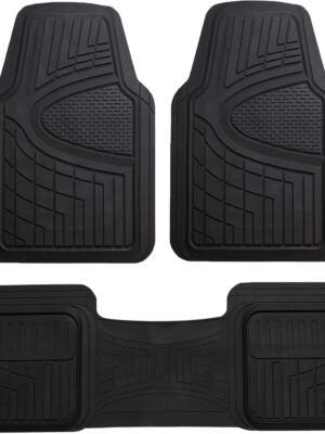 Automotive Floor Mats Universal Fit  for All Weather Protection Heavy Duty Rubber fits Most Cars, SUVs, and Trucks, Trim to Fit Black