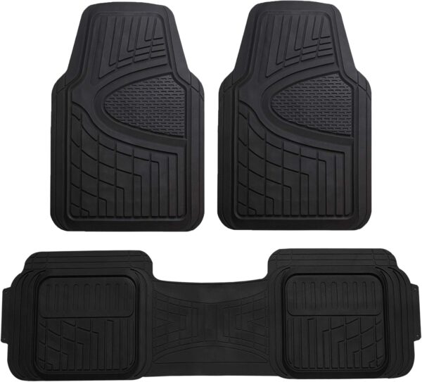 Automotive Floor Mats Universal Fit  for All Weather Protection Heavy Duty Rubber fits Most Cars, SUVs, and Trucks, Trim to Fit Black