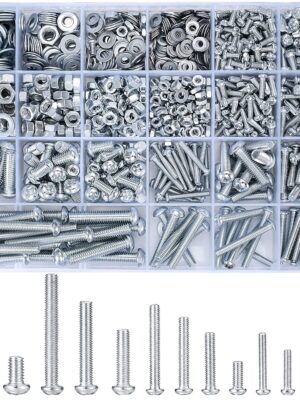 1080 Pcs Screws Bolts and Nuts Assortment Kit, Metric Machine Screws and Nuts and Flat Washers, M3/M4/M5/M6 Slotted Pan Head Hex Bolts Sets (C)