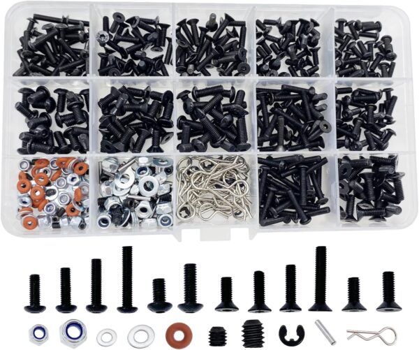 500pcs RC Screw Kit,RC Screws for  Scale RC Cars Trucks Crawler, Screws Assortment Set, Hardware Fasteners (500pcs RC Screw Kit)