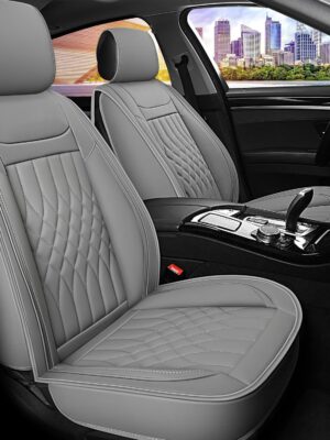 Car Seat Covers 5 Seats Full Set, Waterproof Napa Leather Automotive Seat Protector for Cars SUV Truck Sedan, Universal Anti-Slip Car Seat Cushion Interior Accessories, Gray