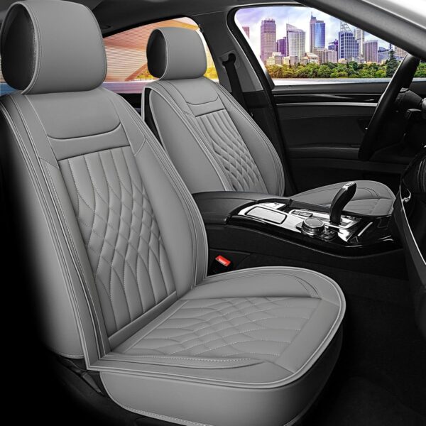 Car Seat Covers 5 Seats Full Set, Waterproof Napa Leather Automotive Seat Protector for Cars SUV Truck Sedan, Universal Anti-Slip Car Seat Cushion Interior Accessories, Gray