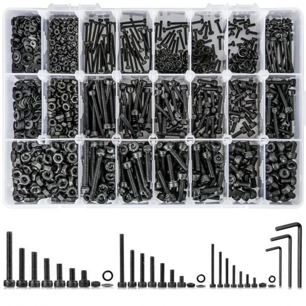 1710Pcs Metric Bolt Assortment M2 M3 M4, 21 Sizes 4MM to 30MM Upgraded Zinc Plated Hex Socket Head Cap Machine Screws, 12.9 Alloy Steel Bolts and Nuts Kit Screws Nuts and Washers