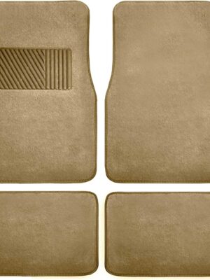 Car Floor Mat 4 Piece Set Driver's Seat with Heel Pad Deluxe Front 66 x 43 cm Rear 32 x 43 cm Beige